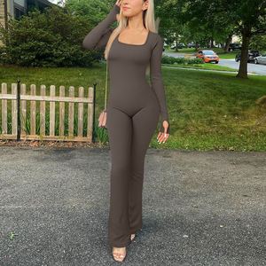 Combinaisons de yoga de qualité supérieure pour femmes, sweat-shirt à manches longues, col rond, coupe ajustée, tricoté en Spandex/Polyester, taille haute, style formel - Product Image 5