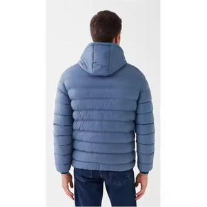 Veste matelassée à capuche bleue pour homme, coupe-vent, rembourrée de duvet, style décontracté, fermeture éclair, coupe régulière, vêtements d'hiver - Product Image 1