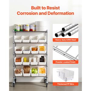 Sistema di scaffalature in acciaio a 5 livelli con 16 organizer portautensili mobili e contenitori con ruote per garage - Product Image 6