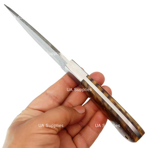 Couteau de survie Skinner à lame fixe de 10 pouces en acier de Damas à motif goutte de pluie, manche en forme de cône de pin, qualité industrielle, avec étui en cuir, OEM - Product Image 5