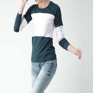 Crew Neck Streetwear <b>Women's</b> Color Blocked <b>Long</b> <b>Sleeve</b> <b>T</b>-<b>Shirt</b> Regular Fit Cotton Knitted Casual Top All Seasons <b>White</b> Navy Blue - Product Image 5