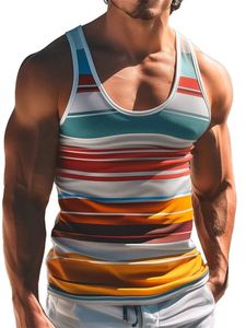 เสื้อกล้ามถักลายทางดิจิทัลแบบเรียบง่าย เป็นมิตรกับสิ่งแวดล้อม แฟชั่นผู้ชาย เสื้อแขนกุดลำลองสำหรับฤดูร้อน เสื้อกีฬา คอกลม - Product Image 4