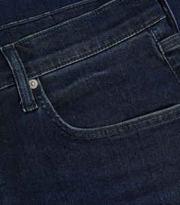 Jeans en denim bleu décontracté pour hommes, coupe droite, taille basse, longueur intégrale, en coton délavé, avec logo personnalisé sur le devant, toutes saisons, vente en gros - Product Image 6