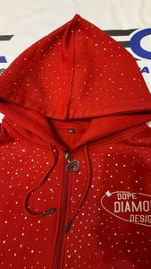 Custom Zipper <b>Puller</b> Streetwear Rhinestone Hoodie Embroidery Logo on Front & Distressed Embroidery on Back Fleece Hoodie - Product Image 3