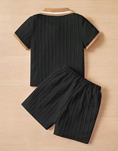 Conjunto de Polo y Pantalones Cortos de Punto Trenzado Vintage para Niño, Conjunto de Verano de Dos Piezas de Punto Texturizado Junior "Quiet Luxury" - Product Image 5