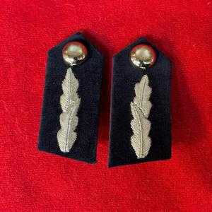Épaulettes noires en paire avec motif plume argentée et bouton dôme, accessoire d'épaule pour uniforme de cérémonie - Product Image 1