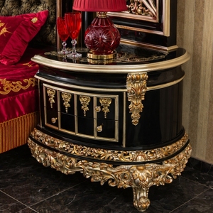 High-End Royal Black Gold Mahogany Bedroom Set Hand Carved Upholstered Bed Wardrobe <b>Vanity</b> <b>Table</b> Rococo Classic Design - Product Image 4