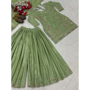 Conjunto de Fiesta para Mujer de Diseñador, Top, Sharara, Plazzo, Dupatta - Product Image 3