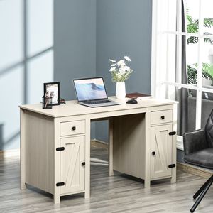 Adjustable Barn Door Style 3-Level MDF Home Office Writing Desk Durable <b>Study</b> <b>Table</b> Computer Workstation with Drawers - Product Image 2