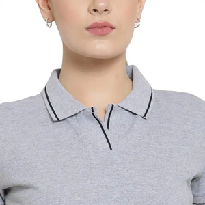 Polo Clásico Gris Jaspeado para Mujer, Mezcla de Algodón Suave, Duradero y Cómodo, Uniforme de Oficina, Estilo Casual Elegante - Product Image 5