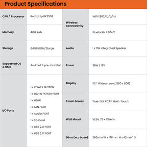 Panel PC Industrial Android 11 de 10.1 Pulgadas, 4 GB de RAM, <span class=keywords><strong>CPU</strong></span> RK3568, Pantalla Táctil Óptica de 300 Nits, Computadora para Sistema de Kiosco de Información Hospitalaria - Product Image 5
