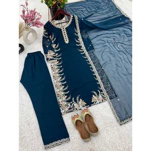 Ensemble haut, bas et dupatta pour femmes, broderie lourde, tenue de soirée - Product Image 6