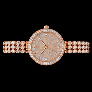 Montre de luxe pour femme avec diamants, cadran rond 30 mm, mouvement à quartz analogique, boîtier en cristal saphir, style « Iced Out » argenté - Product Image 2