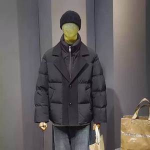 Men's Fashionable White <b>Duck</b> <b>down</b> <b>Jacket</b> Trendy Stand-Up Collar Loose and Warm Puffer with Zipper Closure - Product Image 1