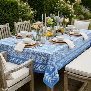 Chevron Blue Hand Block Printed <b>Tablecloth</b> 180x270cm Handmade Designer 100% Cotton Dining Table Cover Home Decor Style - Product Image 3