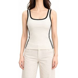 Débardeur Femme Col Carré Blanc Personnalisé avec Bordure Contrastante en Coton Sans Manches Coupe Ajustée Décontracté pour l'Été - Product Image 2