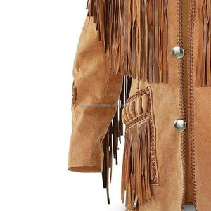OEM 2025 nuevo diseño chaqueta marrón con flecos para hombre transpirable de talla grande bajo Moq hecho a medida chaquetas con flecos de moda de cuero auténtico - Product Image 3