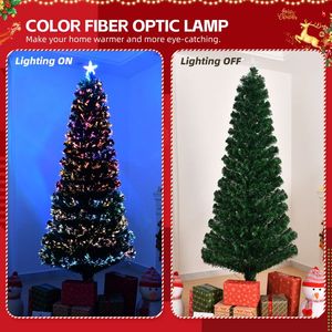 Árbol de Navidad de fibra óptica Artificial preiluminado de 7 pies, estrella superior iluminada, puntas de rama 280, decoración de Navidad de vacaciones verdes para el hogar - Product Image 6