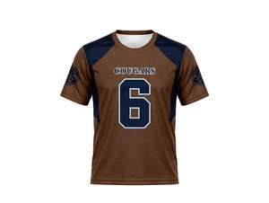 Maillot de football sublimé marron des Cougars numéro 6 très demandé, à manches courtes, uniforme d'équipe athlétique, maillot de sport respirant - Product Image 1