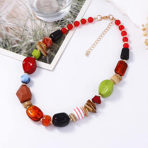 Handmade Vintage Geometric Fashion Resin Beaded <b>Necklace</b> Unisex Unique Colorful <b>Statement</b> Jewelry Elegant Party Wear Lightweight - Product Image 2