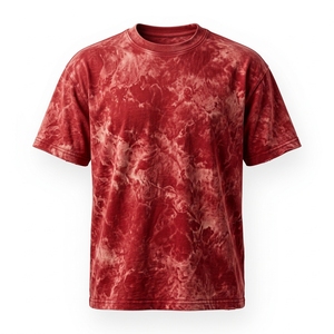 Camiseta Casual de Manga Corta con Cuello Redondo y Estampado Tie-Dye Rojo para Hombre, Corte Regular, Tejido de Algodón - Product Image 1