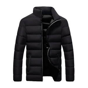 Men's Black Puffer Jacket Stand Collar Zipper Closure Windproof Thick Polyester Winter Casual <b>Coat</b> <b>with</b> Red Lining and Pockets - Product Image 3