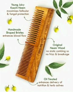 หวีไม้สะเดาทำมือ ซี่กว้าง สำหรับดูแลเส้นผม ราคาขายส่ง - Product Image 2