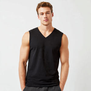 Camisetas sin mangas con cuello en V para hombre, 100% algodón poliéster, ligeras, a la moda. - Product Image 3