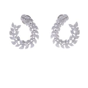 ต่างหูห่วงเพชรสีทอง14k แปลกๆดีไซน์ที่เป็นแรงบันดาลใจจากธรรมชาติที่โดดเด่นด้วยการเน้นรูปใบไม้เป็นประกาย - Product Image 1