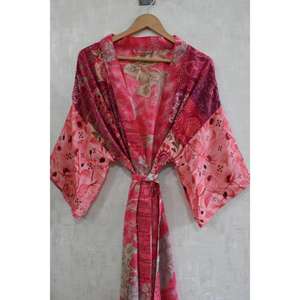 Kimono de Seda con Parches Estilo Boho Chic para Mujer, Camisón Largo, Elegante Bata para Estar en Casa - Product Image 3