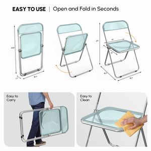 2pcs Blue Transparent Foldable Patio Plastic Folding Chairs Premium Outdoor Furniture - Product Image 5