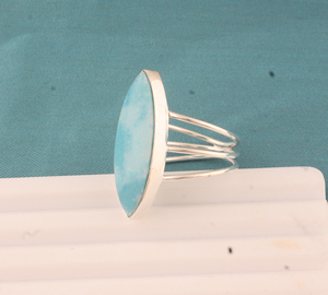 Wholesale Shree Jaipur Silver Larimar Bezel <b>Set</b> Classic Gemstone <b>Ring</b> for Women <b>Men</b> Unisex - Product Image 2