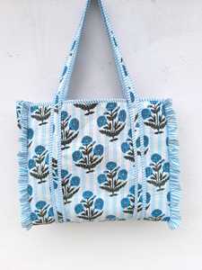 Jaif Textiles Handmade Floral Cotton Quilted Bohemian Fashion Two-<b>Strap</b> Open Closure Tote Bag for Women Travel <b>Shoulder</b> - Product Image 3