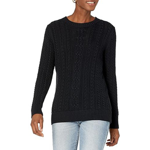 <b>Women's</b> Blue <b>Cable</b> <b>Knit</b> Crew Neck Pullover Long Sleeve Casual Thick <b>Sweater</b> - Product Image 3