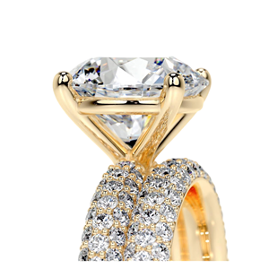 Solitaire Diamond <b>Ring</b> with Matching Triple Row Pave Diamond Engagement <b>Ring</b> Semi <b>Dome</b> Custom <b>Ring</b> in Yellow 10k 14k 18k Gold - Product Image 2