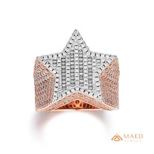 Anillo de Moissanita en Oro Rosa con Estrella y Pavé de Baguettes, Anillo de Declaración para Mujer, Joyería Fina, Regalo de Aniversario, Elegante y Brillante para Uso Diario - Product Image 1