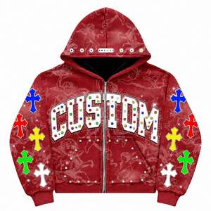 Sweat à capuche zippé en molleton gaufré personnalisé avec impression numérique, 100 % coton, service OEM, design épaules tombantes – Couleurs et tailles personnalisées - Product Image 4