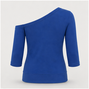 T-shirt ajusté bleu cobalt à une épaule et manches trois quarts pour femme WTS-0018 - Product Image 2