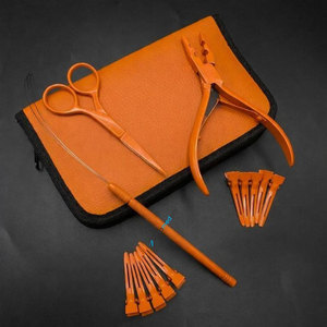 Kit d'outils pour extensions de cheveux en acier inoxydable couleur orange avec logo personnalisé, best-seller, comprend des pinces pour extensions de cheveux humains - Product Image 1