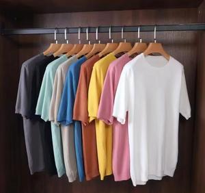 Camiseta de Algodón de Punto para Hombre, Cuello Redondo, Color Sólido, Manga Corta, Corte Regular, Informal, Transpirable, Ligera, con Logotipo Frontal, Antiarrugas - Product Image 3