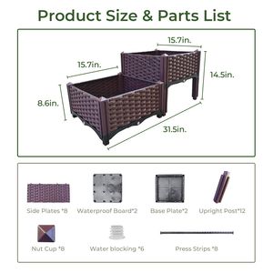 Juego de 2 Macetas Elevadas de Plástico Rústico para Cultivo de Vegetales en Interiores y Exteriores - Product Image 3