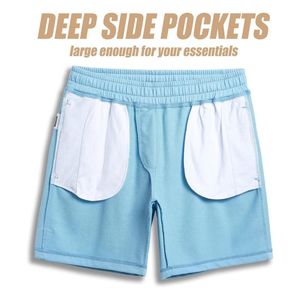 Shorts de sport personnalisés bleu ciel pour hommes, taille élastique avec cordon de serrage, pour la course, la gym, l'entraînement, athlétique, avec poche latérale - Product Image 2