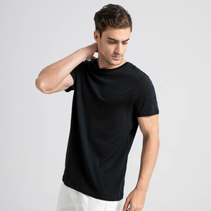 <b>Slim</b> Fit 100% Wool Men's T-Shirts Black Color 150GSM Crew Neck Adult Summer Fashion Front Logo Quick Dry Formal Wear - Product Image 6