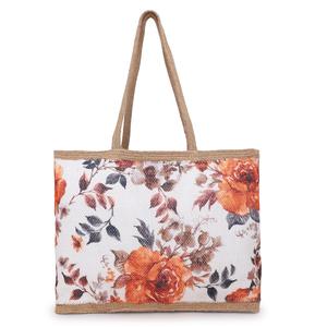 Sac fourre-tout en jute à imprimé floral vintage pour femmes, grande capacité, sac à main écologique - Product Image 2