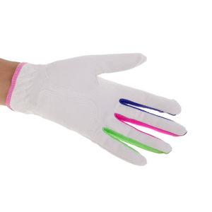 Guantes de golf blancos con dedos rosas y coloridos, antideslizantes, transpirables, de microfibra, unisex, con cierre de tirar. - Product Image 5