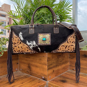 กระเป๋าหนังวัวแท้แฟชั่นวินเทจกระเป๋าถือดัฟเฟิลกระเป๋าเดินทางธุรกิจลายหินเทอร์ควอยซ์สำหรับเป็นของขวัญ - Product Image 4