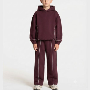 Conjunto Deportivo con Capucha de Color Sólido para Niños, Manga Larga, Corte Holgado, Algodón, Ropa Deportiva Informal para Otoño - Product Image 1