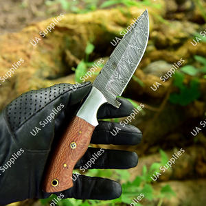 Couteau de chasse, de camping et de bushcraft à lame fixe de 8 pouces en acier Damas fait main, manche ergonomique en bois de Chinar, DIY OEM - Product Image 3