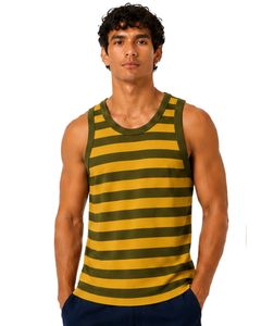 Olive Green <b>Yellow</b> Striped Men Cotton <b>Tank</b> <b>Top</b> Sleeveless Vest Casual Summer Gym Fitness Shirt Breathable Loose Fit Streetwear - Product Image 1