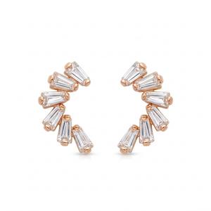 Pendientes de tuerca tipo abanico con diamantes baguette cónicos de 0.85 ct para mujer, aretes tipo arco, oro macizo de 14K, diamantes cultivados en laboratorio, regalo para dama de honor - Product Image 2